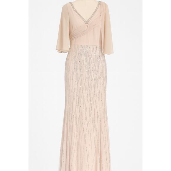 Oleg Cassini Nude Blush Pink Silver Sequin Beaded Formal Gown – Size 2 - Picture 1 of 11